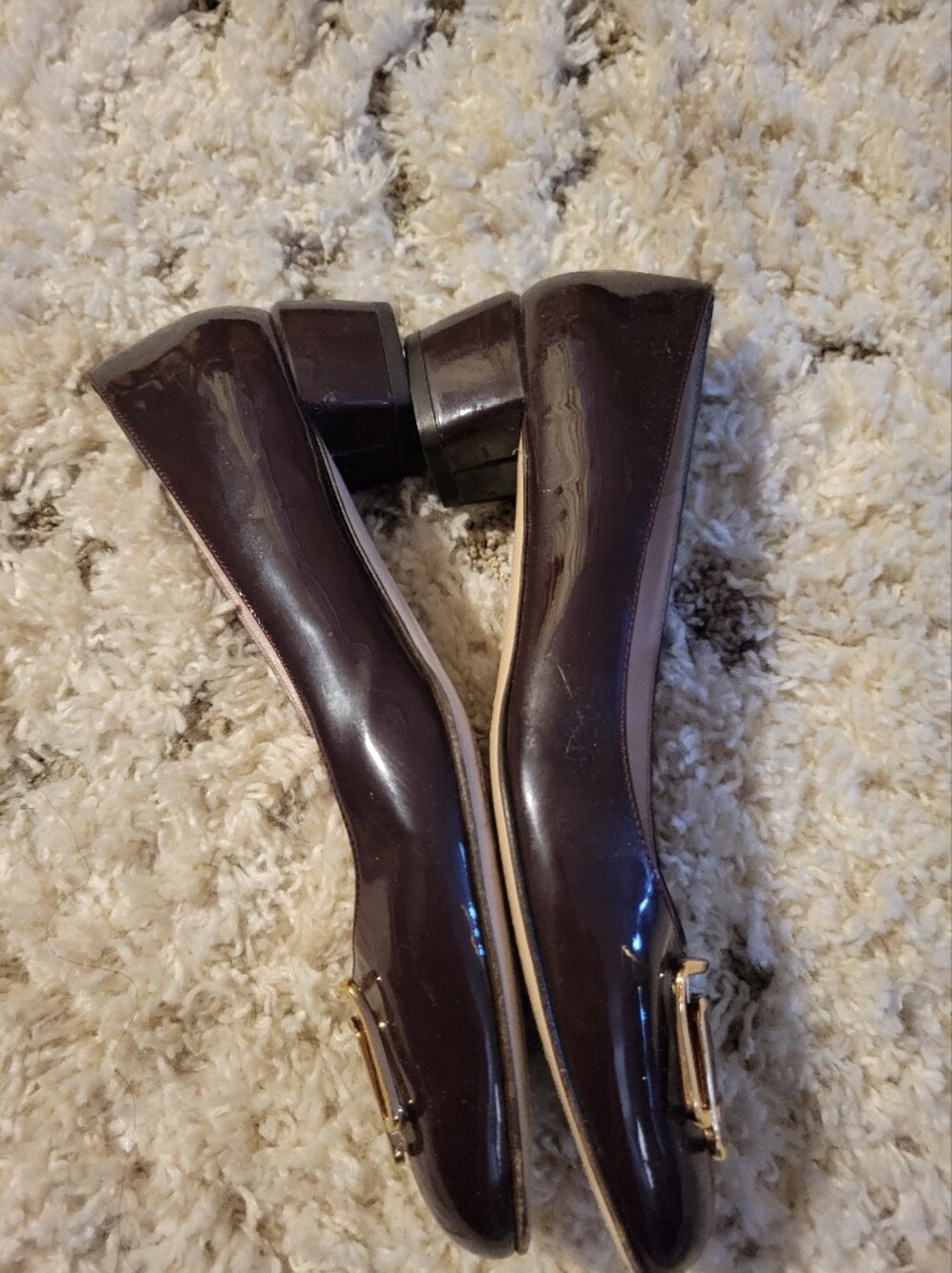 Salvatore Ferragamo Dark Brown Patent Leather Flats with Gold Buckle - Picture 6 of 16